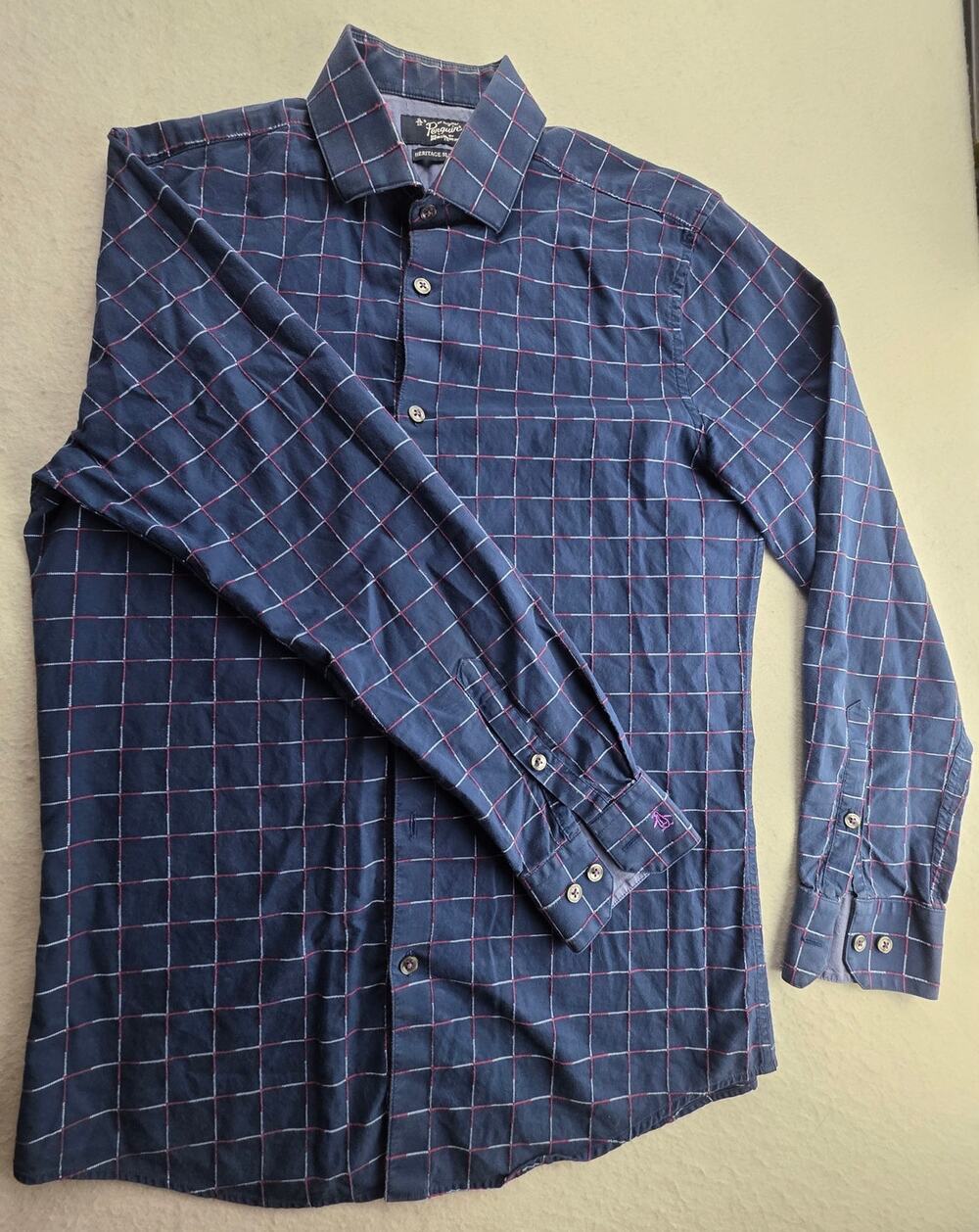 Original Penguin Blue Heritage Slim Fit Cotton Button Down Shirt Size 14.5